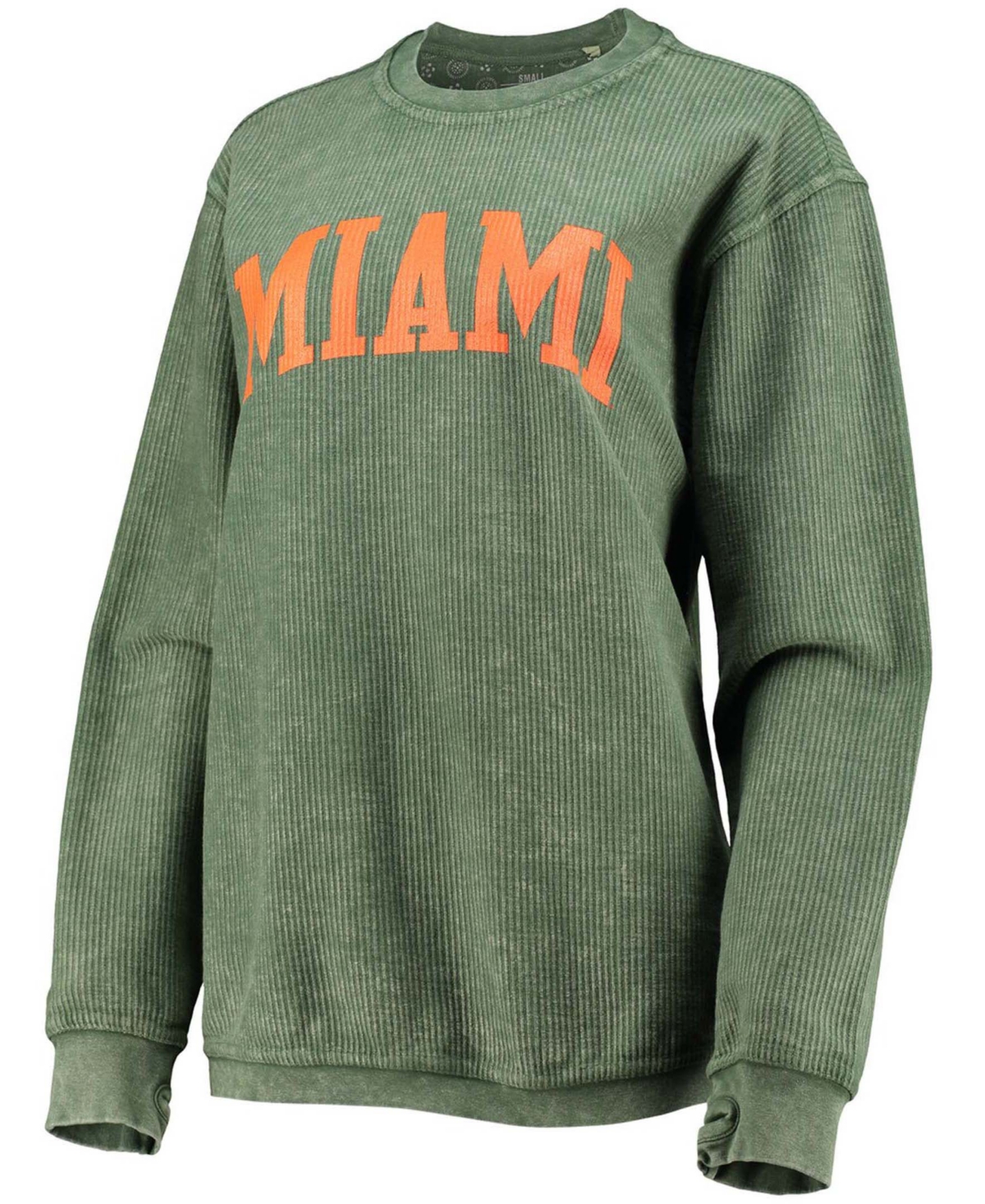 Women'sMiami Hurricanes Comfy Cord Vintage-Like Wash Basic Arch Pullover Sweatshirt - Green