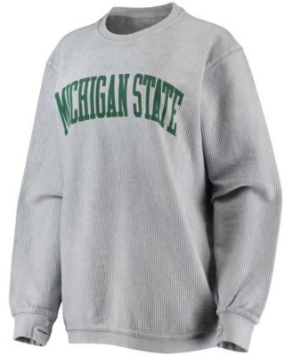 Women's Gray Michigan State Spartans Comfy Cord Vintage-Like Wash Basic Arch Pullover Sweatshirt