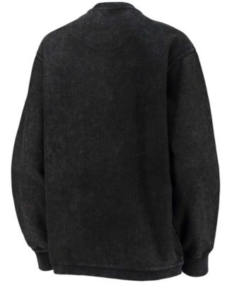 Women's Black Northeastern Huskies Comfy Cord Vintage-Like Wash Basic Arch Pullover Sweatshirt