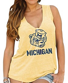 Women's Yellow Michigan Wolverines Relaxed Henley V-Neck Tri-Blend Tank Top