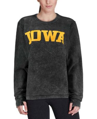 Women's Black Iowa Hawkeyes Comfy Cord Vintage-Like Wash Basic Arch Pullover Sweatshirt
