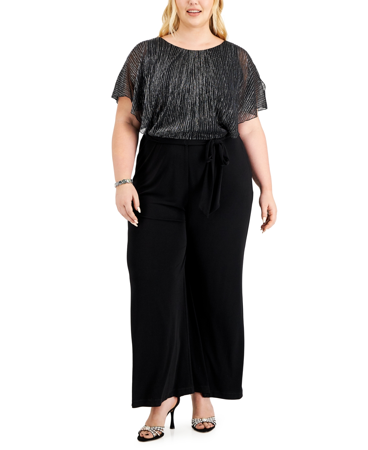 Plus Size Shimmer-Bodice Jumpsuit - Black/Silver