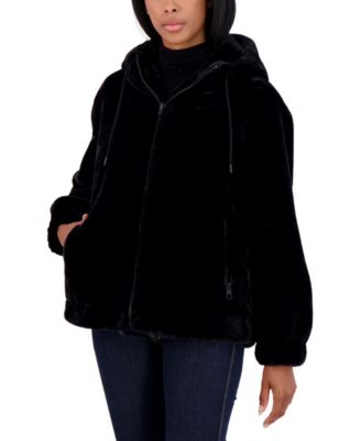 Juniors' Juniors' Reversible Faux Fur Hooded Bomber Jacket