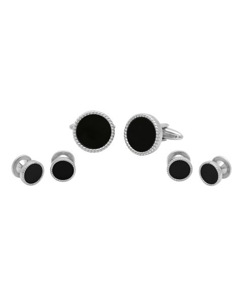 Мужские запонки C&C Jewelry Resin Tuxedo in Stainless Steel Stud and Cufflink Set - 3 Pieces, цвет: Чёрный