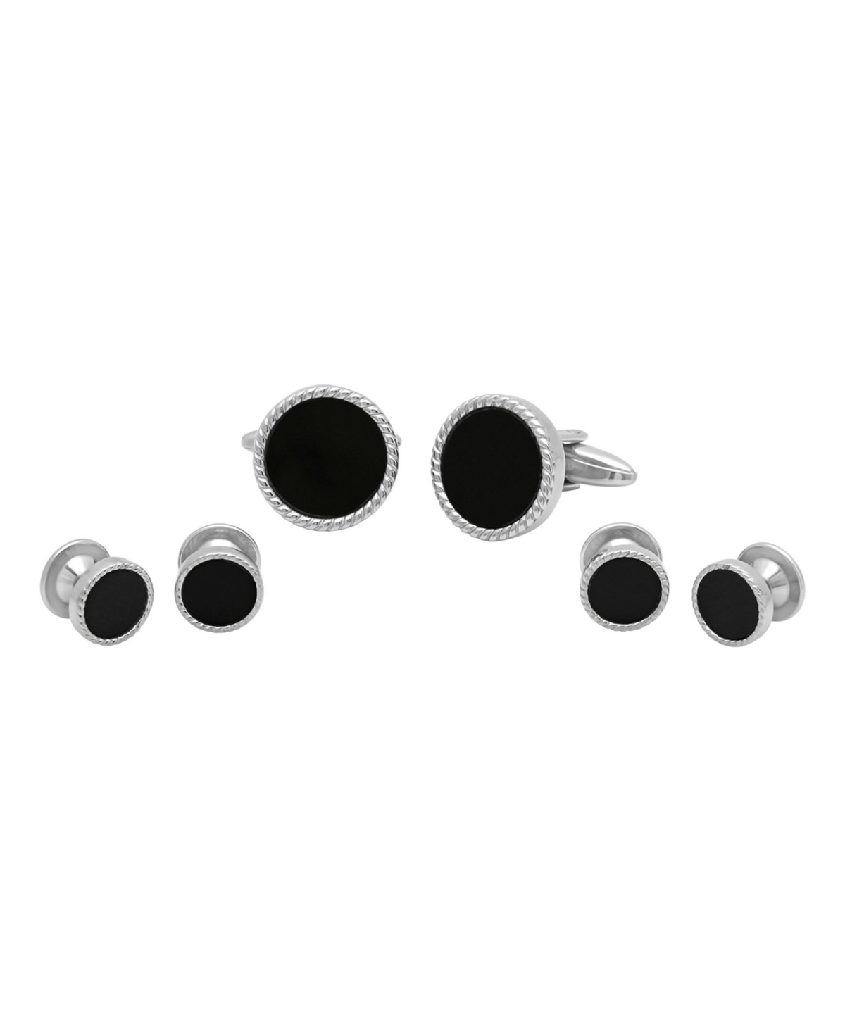 Men's Resin Tuxedo in Stainless Steel Stud and Cufflink Set - 3 Pieces - Black