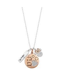 Two-Tone Rose Gold Flash-Plated Crystal Minnie Mouse "Love Is All You Need" Charm Necklace