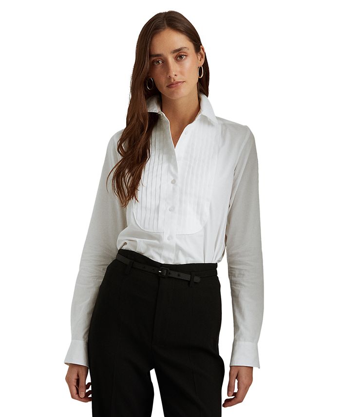 Lauren Ralph Lauren Long Sleeve Tuxedo Buttoned Top - Macy's
