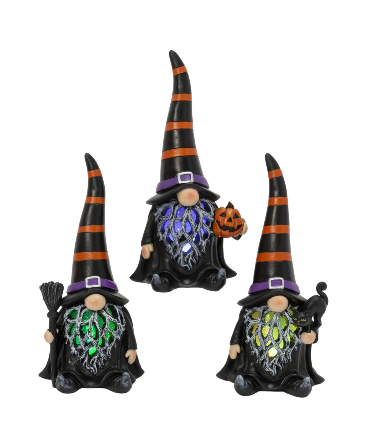 8.6" Battery Operated Lighted Halloween Gnome with Timer Set, 3 Pieces - Multicolor