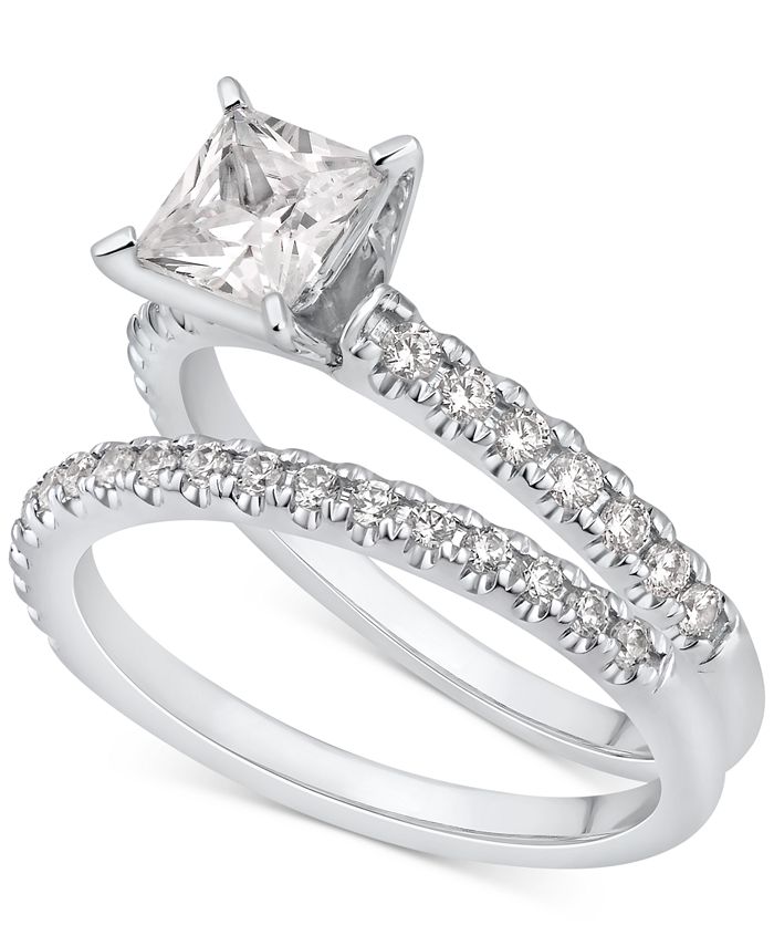 Macy's Diamond Princess-Cut Bridal Set (1-1/2 ct. t.w.) in 14k White ...