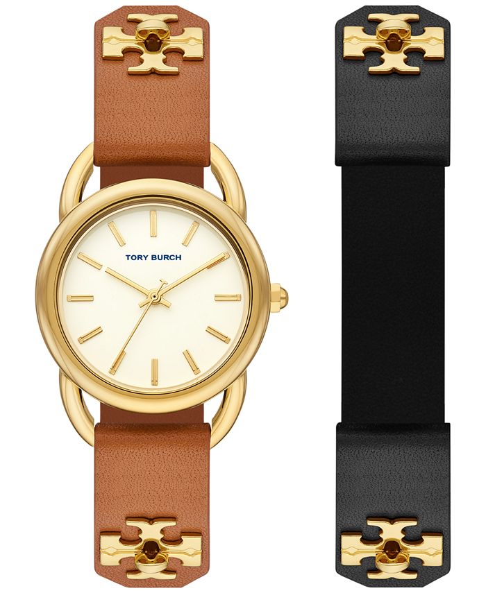 Tory Burch Women's Ravello Interchangeable Brown & Black Leather Strap  Watch 32mm Set & Reviews - All Watches - Jewelry & Watches - Macy's