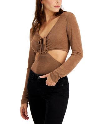 Just Polly - Juniors' Long-Sleeve Cutout Bodysuit