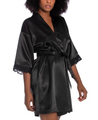 Linea Donatella Dreamer Lace-Trim Satin Kimono Wrap Robe - Macy's