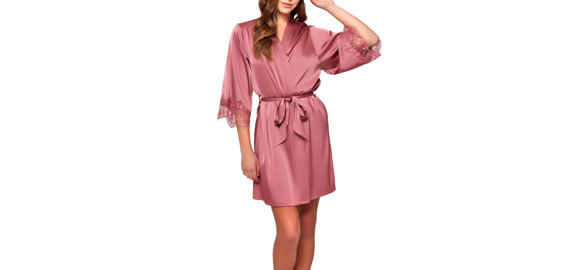 Plus Size Charlotte Satin and Lace Short Robe - Wine