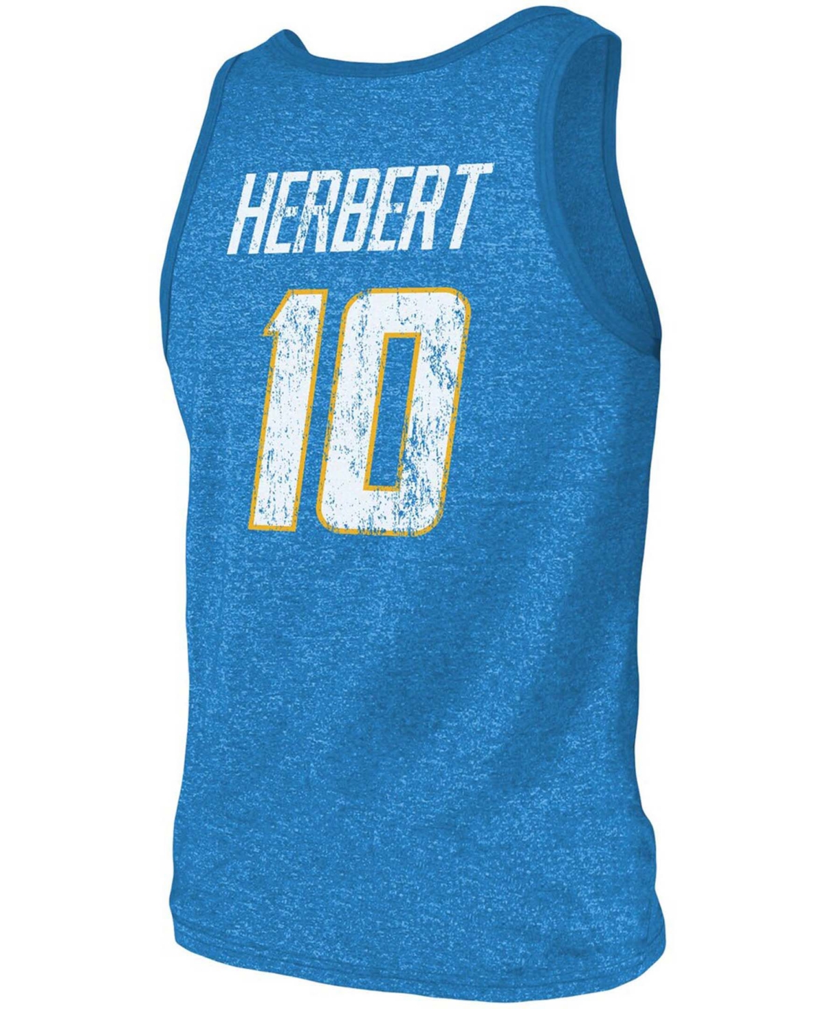 Fanatics Men's Justin Herbert Heathered Powder Blue Los Angeles Chargers Name Number Tri-blend Tank Top In Powder Blue