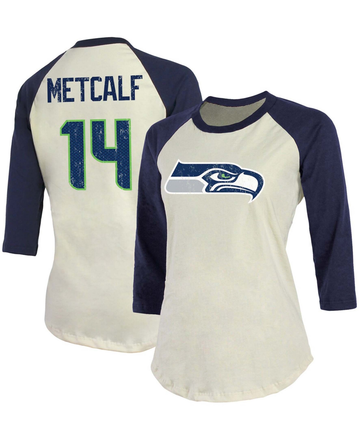 Fanatics Women's Dk Metcalf Cream, Navy Seattle Seahawks Player Raglan Name Number 3/4 Sleeve T-shirt In Cream,navy