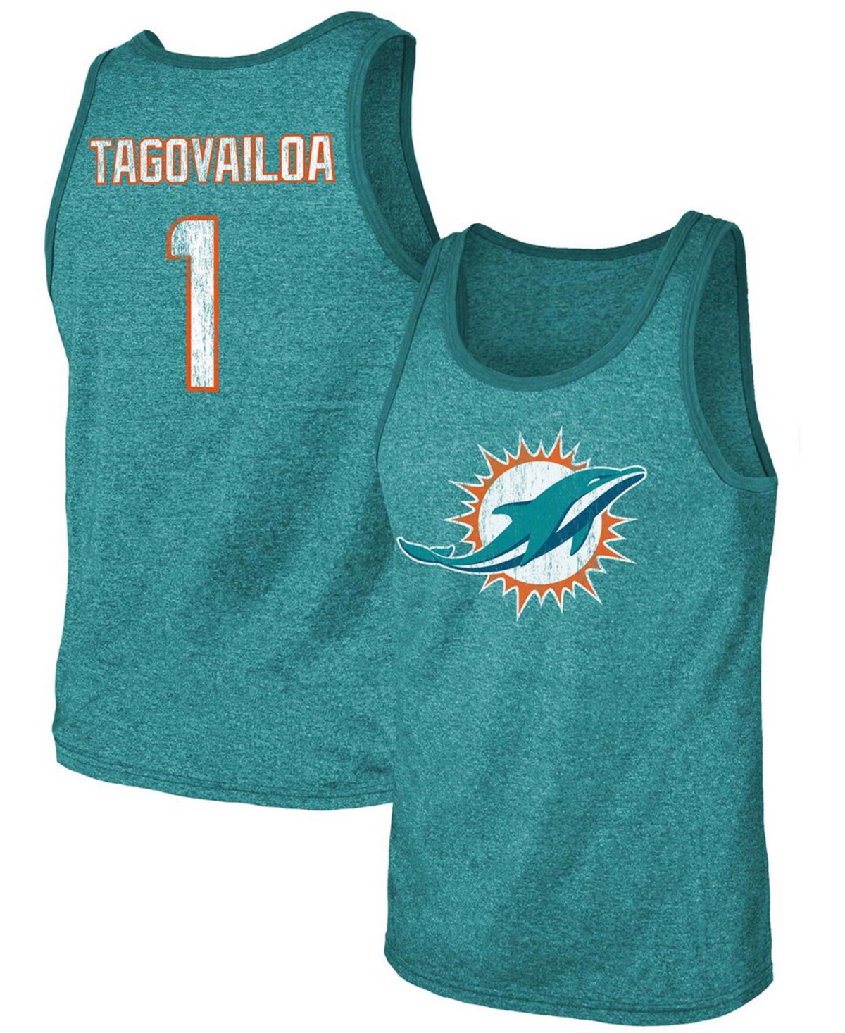 Fanatics Men's Tua Tagovailoa Aqua Miami Dolphins Name Number Tri-blend Tank Top
