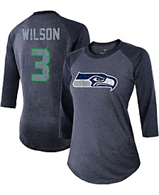 Women's Russell Wilson College Navy Seattle Seahawks Player Name Number Tri-Blend Three-Quarter Sleeve T-shirt