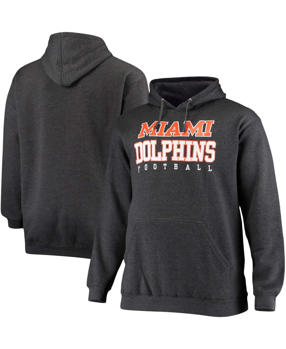 Shop Fanatics Men's Big And Tall Heathered Charcoal Miami Dolphins Practice Pullover Hoodie