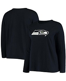 Women's Plus Size College Navy Seattle Seahawks Primary Logo Long Sleeve T-shirt