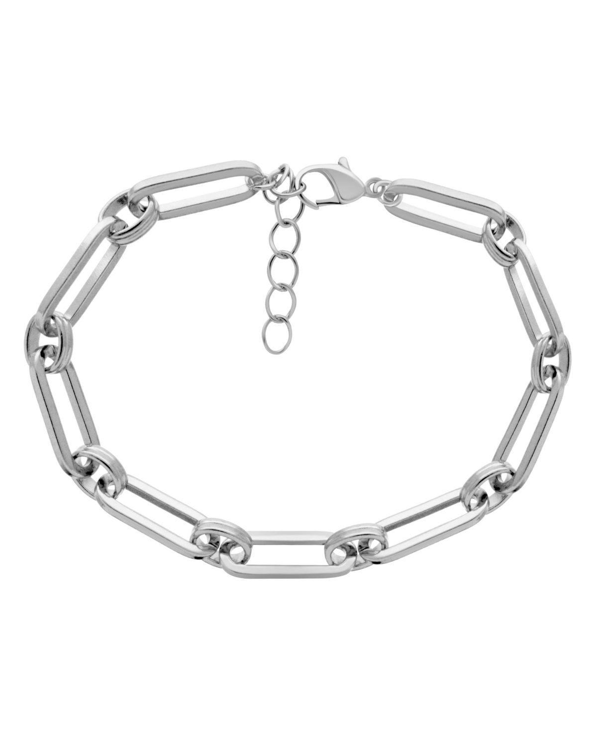 Gold or Silver Plated Circle Oblong Link Bracelet - Silver-Plated