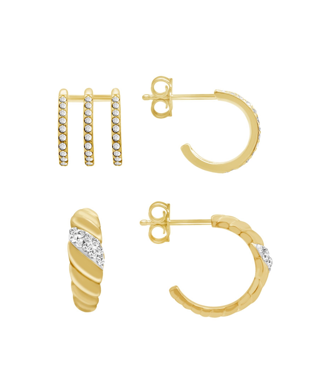 Gold Plated 2-Piece C Hoop and Multi Row Hoop Earrings Set - Gold-Plated