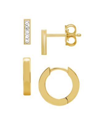 Gold Plated 2-Piece Bar Post and Hoop Earrings Set