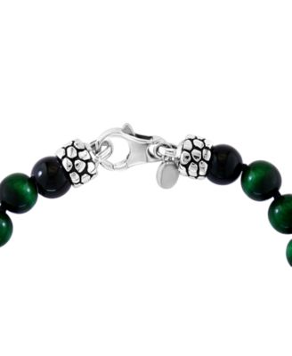 EFFY&reg; Men's Green Tiger Eye & Onyx Bead Bracelet in Sterling Silver