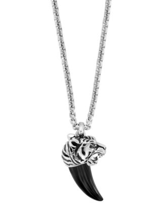 EFFY&reg; Men's Onyx Claw Tiger 22" Pendant Necklace in Sterling Silver