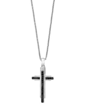 EFFY&reg; Men's Black Spinel Cross 18" Pendant Necklace (3/4 ct. t.w.) in Sterling Silver
