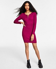 Juniors' Lace Up Sweater Dress
