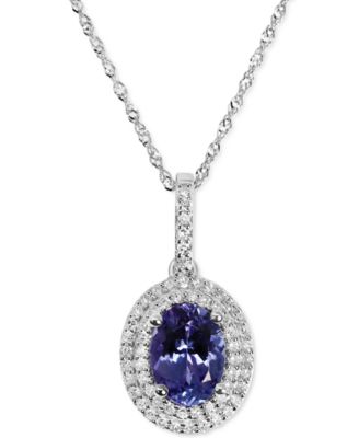 Macy's - Tanzanite (1-1/4 ct. t.w.) & Diamond (1/5 ct. t.w.) Oval Halo Pendant Necklace in 14k White Gold, 16" + 2" extender
