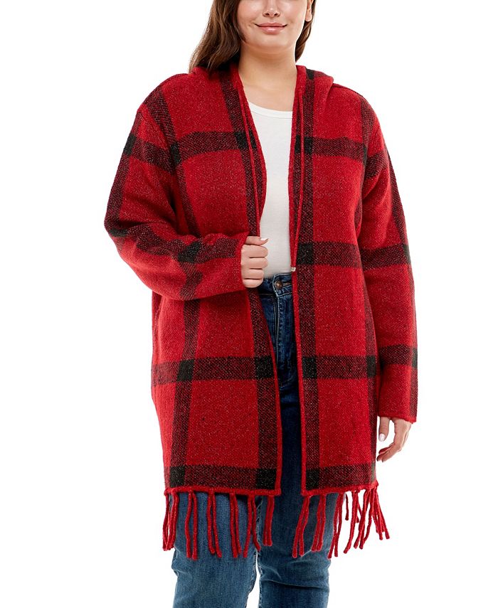Adrienne Vittadini Plus Size Long Sleeve Hooded Jacquard Cardigan