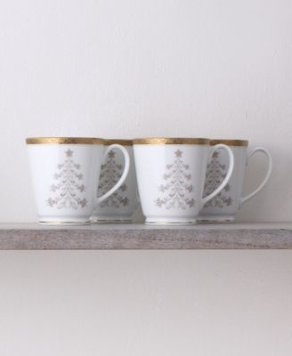 Charlotta Gold Set of 4 Holiday Tree Mugs, 12 oz.