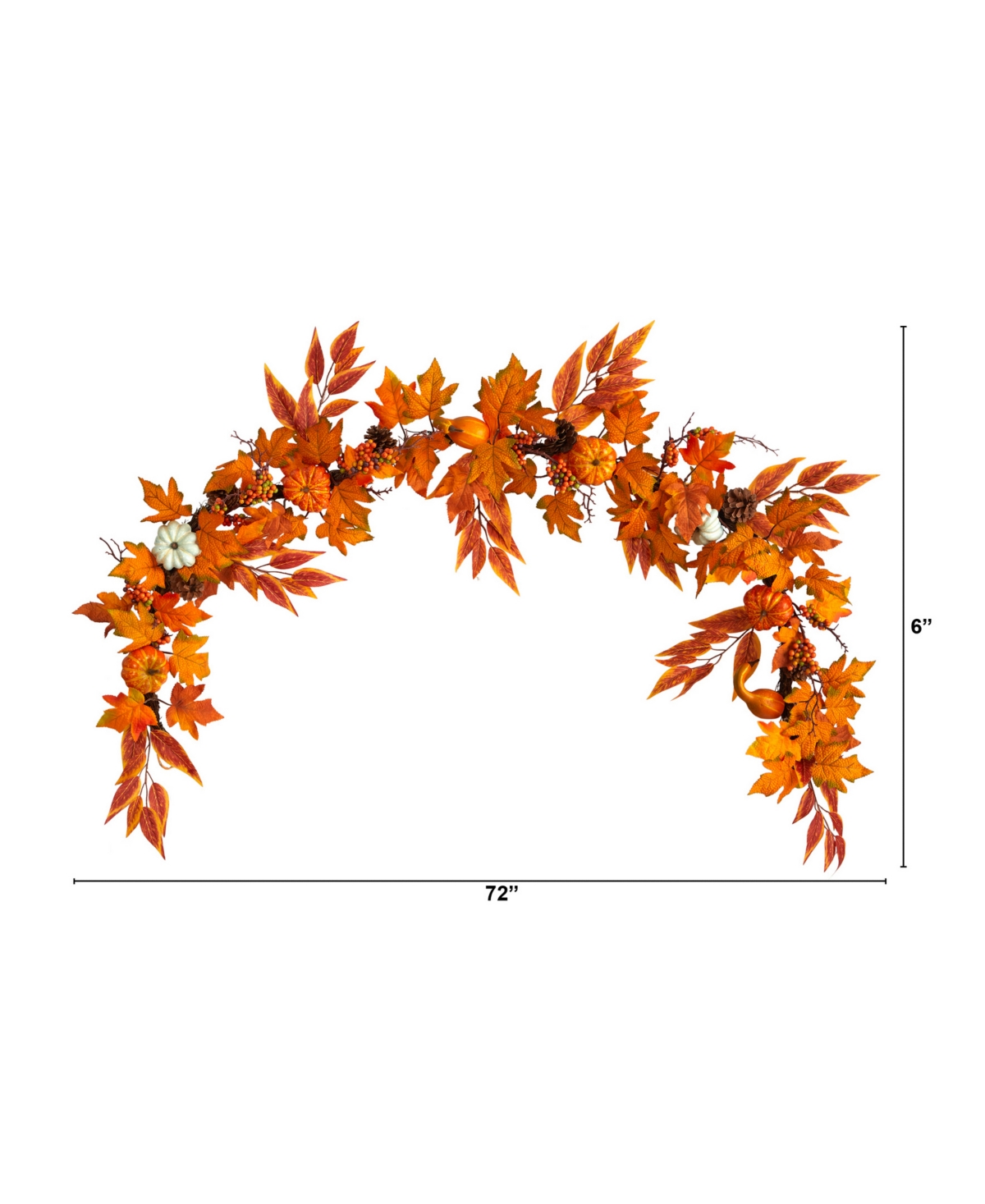 NEARLY NATURAL 6' ASSORTED AUTUMN MAPLE LEAVES, PUMPKINS, GOURDS, BERRIES AND PINECONE ARTIFICIAL FALL GARLAND 