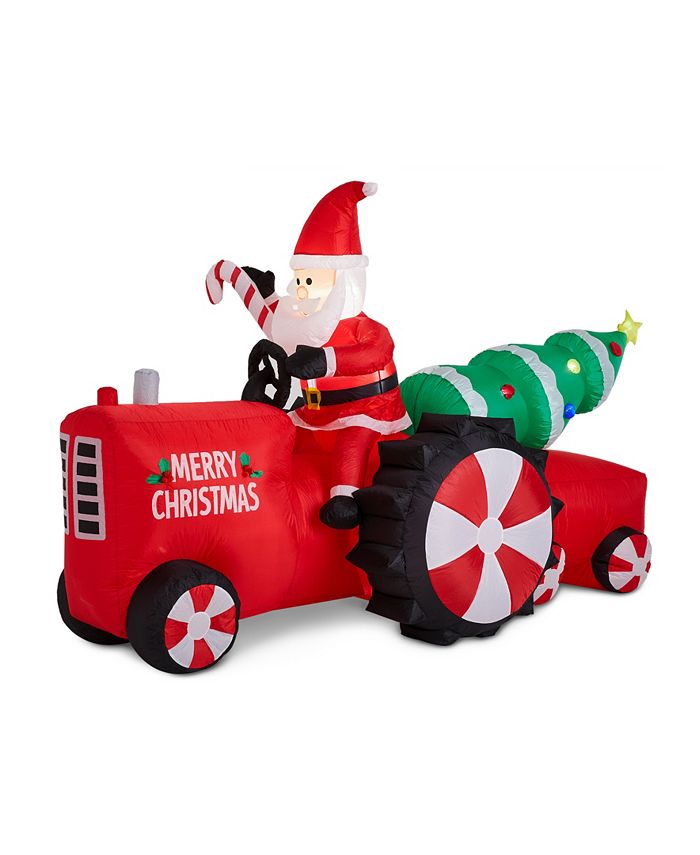 Glitzhome Lighted Inflatable Santa on Tractor Decor Macy's