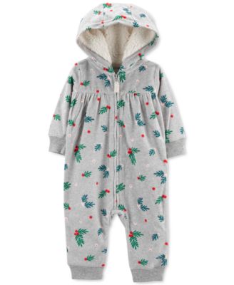 Carter's - Baby Girls Holiday Holly-Print Full-Zip Fleece Jumpsuit