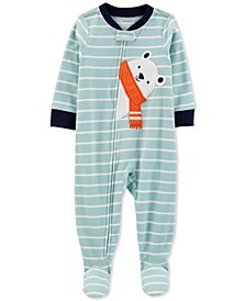 Toddler Boys Striped Polar Bear Fleece Footed Pajamas