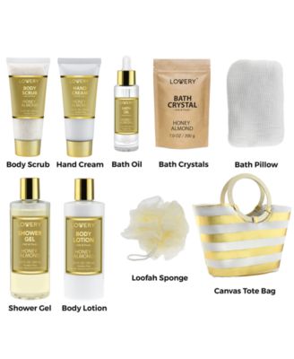 Honey Almond Home Spa Gift Set, Bath and Body Care with Tote Bag, 9 Piece
