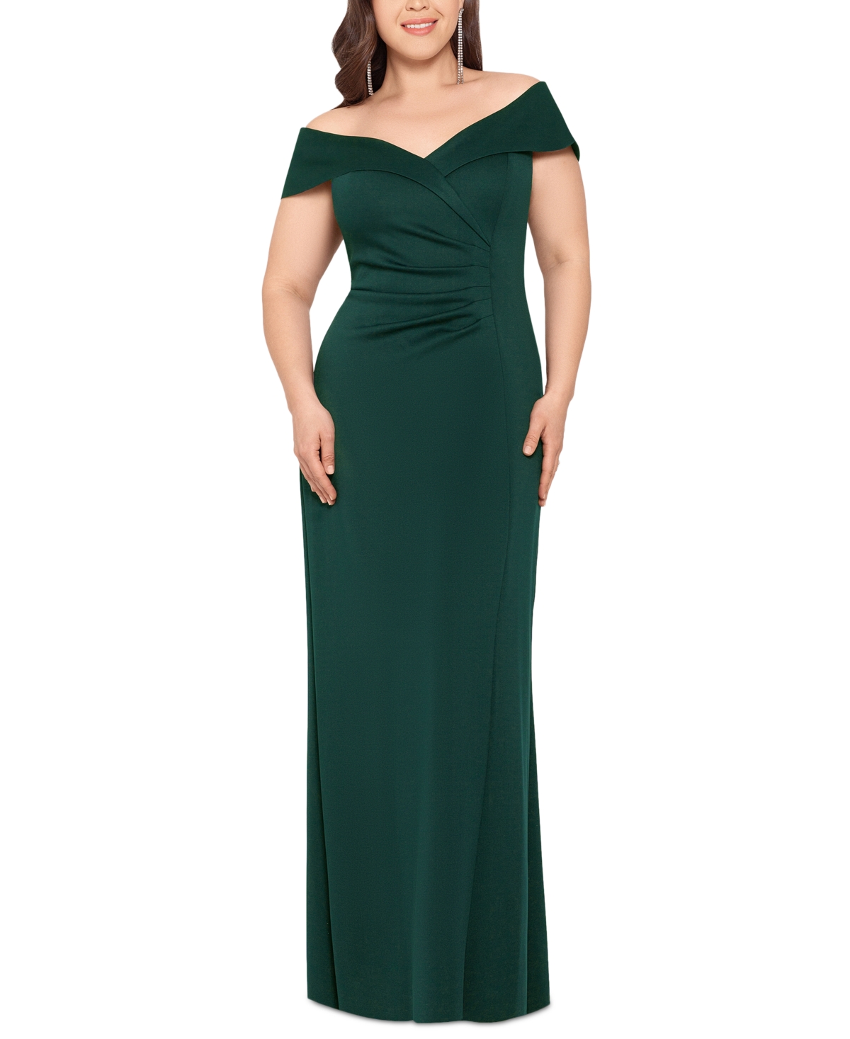 Xscape Plus Size Off-the-shoulder Gown In Hunter | ModeSens