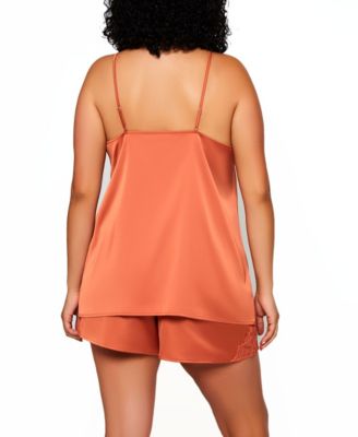 Constance Plus Size 2-Pieces Stretch Satin Cami and Short Lingerie Set with Lace Trim