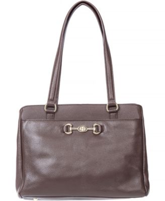 Photo 1 of Giani Bernini Horse-Bit Leather Satchel, Created for Macy's - BROWN
12"W x 9-1/2"H x 4-1/4"D (width is measured across the bottom of handbag); 0.68 lbs. approx. weight
Silhouette is based off 5'9" model
Top handle 3/4"L handle, 10.5"L strap
Zip closure
Go