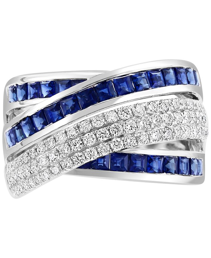 EFFY Collection - Sapphire (1-5/8 ct. t.w.) & Diamond (1/2 ct. t.w.) Crossover Statement Ring in 14k White Gold