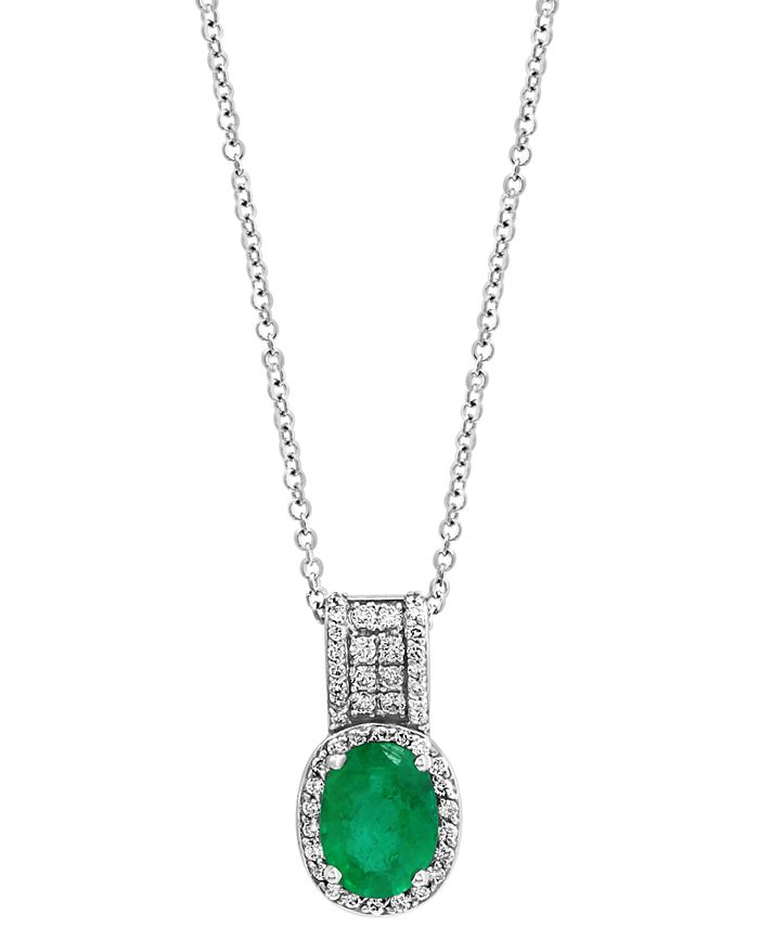 EFFY Collection - Emerald (1-1/2 ct. t.w.) & Diamond (1/4 ct. t.w.) 18" Pendant Necklace in 14k White Gold