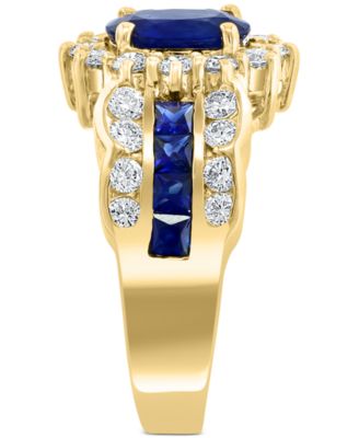 EFFY&reg; Sapphire (2-1/4 ct. t.w.) & Diamond (1-1/10 ct. t.w.) Halo Statement Ring in 14k Gold