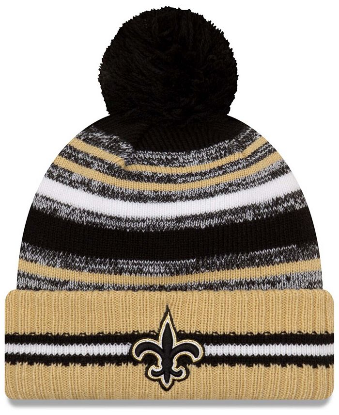 New Era - Men's Black/Gold New Orleans Saints 2021 Sideline Sport Official Pom Cuffed Knit Hat