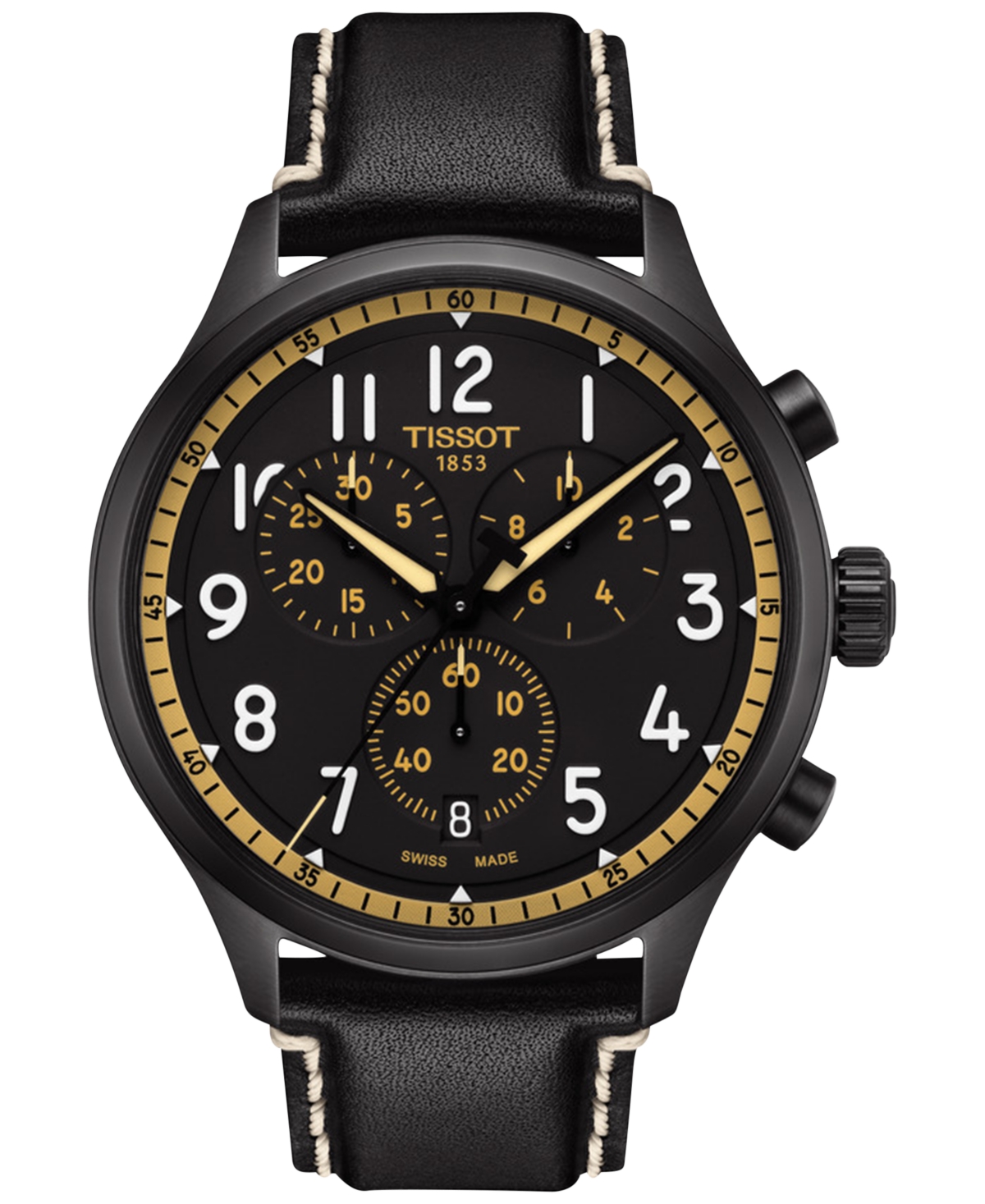Tissot Men's Swiss Chronograph Xl Vintage Black Leather Strap Watch 45mm
