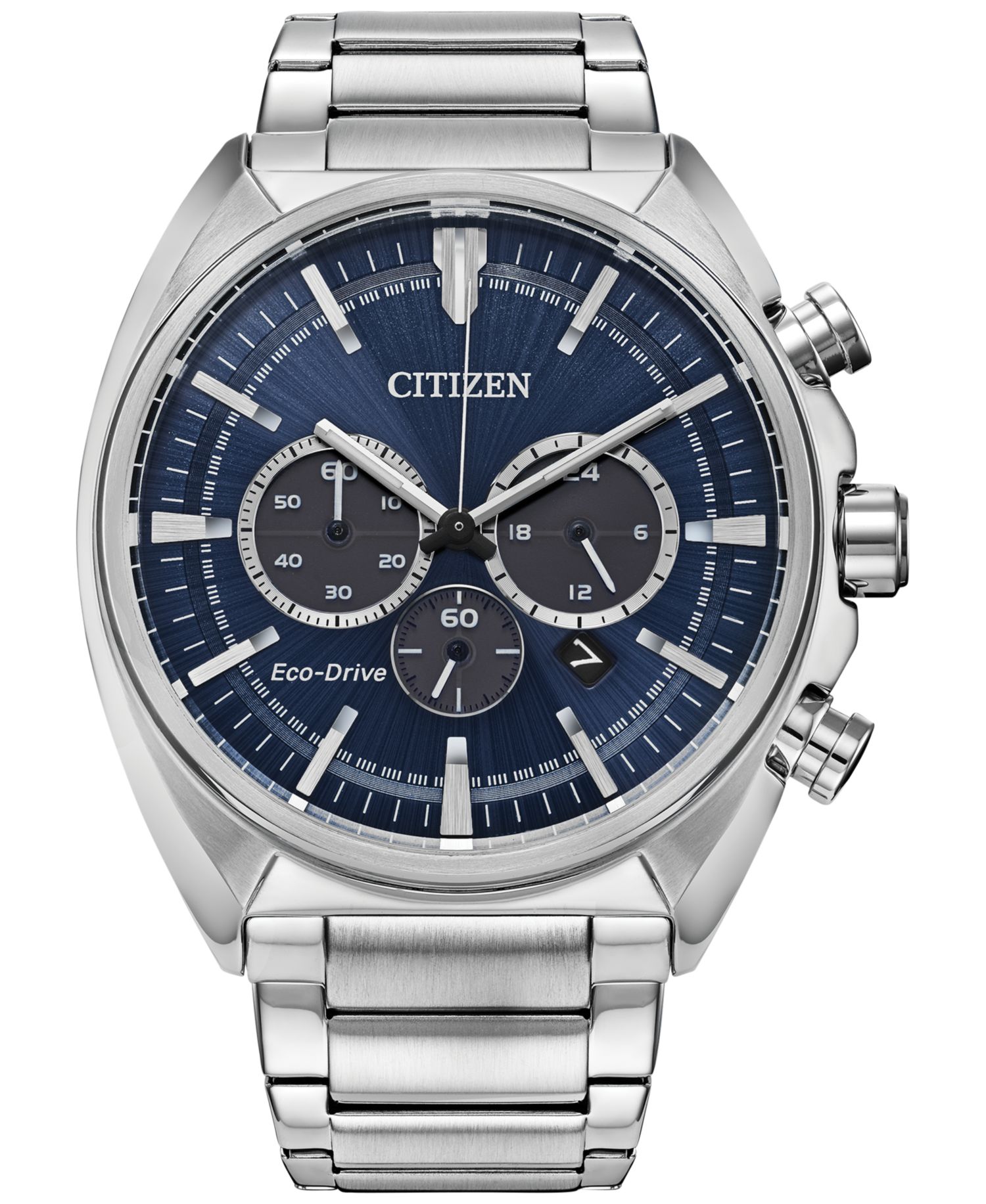 Men's Chronograph Eco Drive Sport Stainless Steel Bracelet Watch 45mm