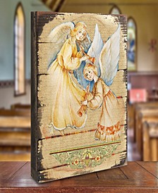 Angels Watching Over You Gold-Tone Plated Wooden Block, 8" x 6"