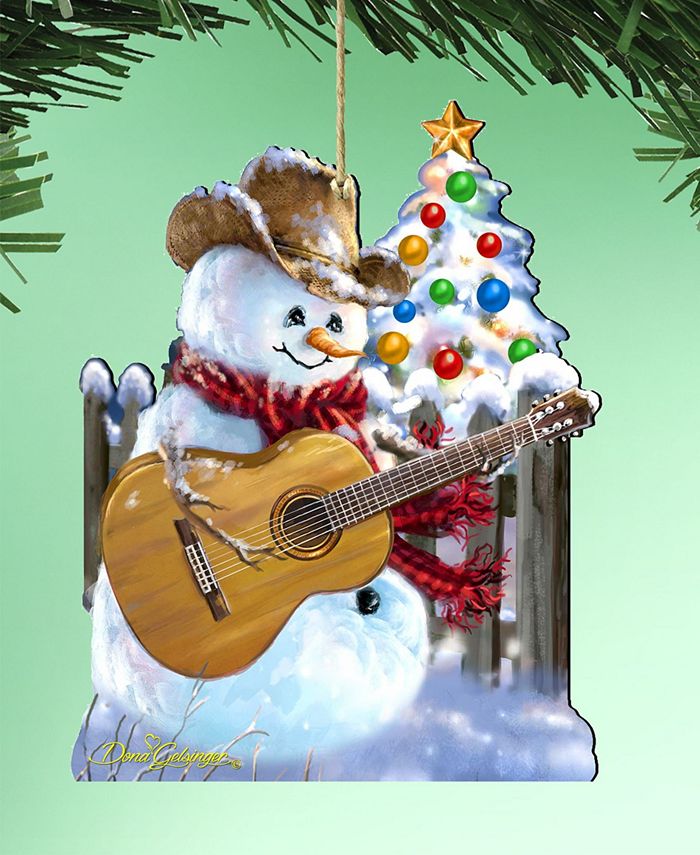 Designocracy Guitarist Snowman Wood Ornaments Set of 2 Dona Holiday