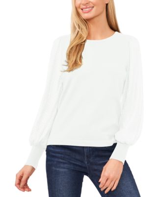 CeCe - Sheer-Sleeve Cotton Top